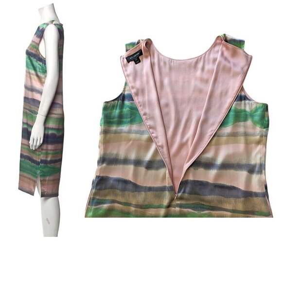 2014 ST. JOHN Watercolor Stripe Silk-Printed Shift Dress Size 12 - Picture 4 of 8